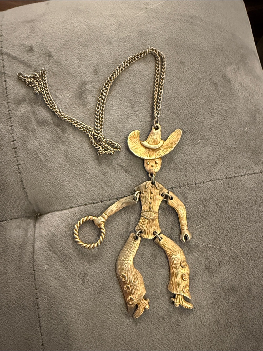 Brass Cowboy Dangle Pendant Necklace - Gold Tone